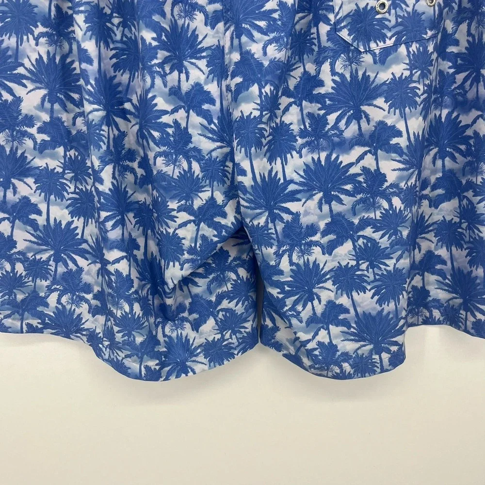 Peter Millar Seaside Swim Trunks‎ Men's 2XL Blue Palm Trees Elastic Waist